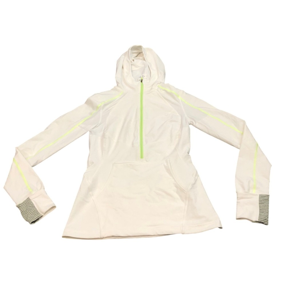Lululemon Half Zip Hoodie Womens 4 White Neon Yellow Trim Mesh Panels
